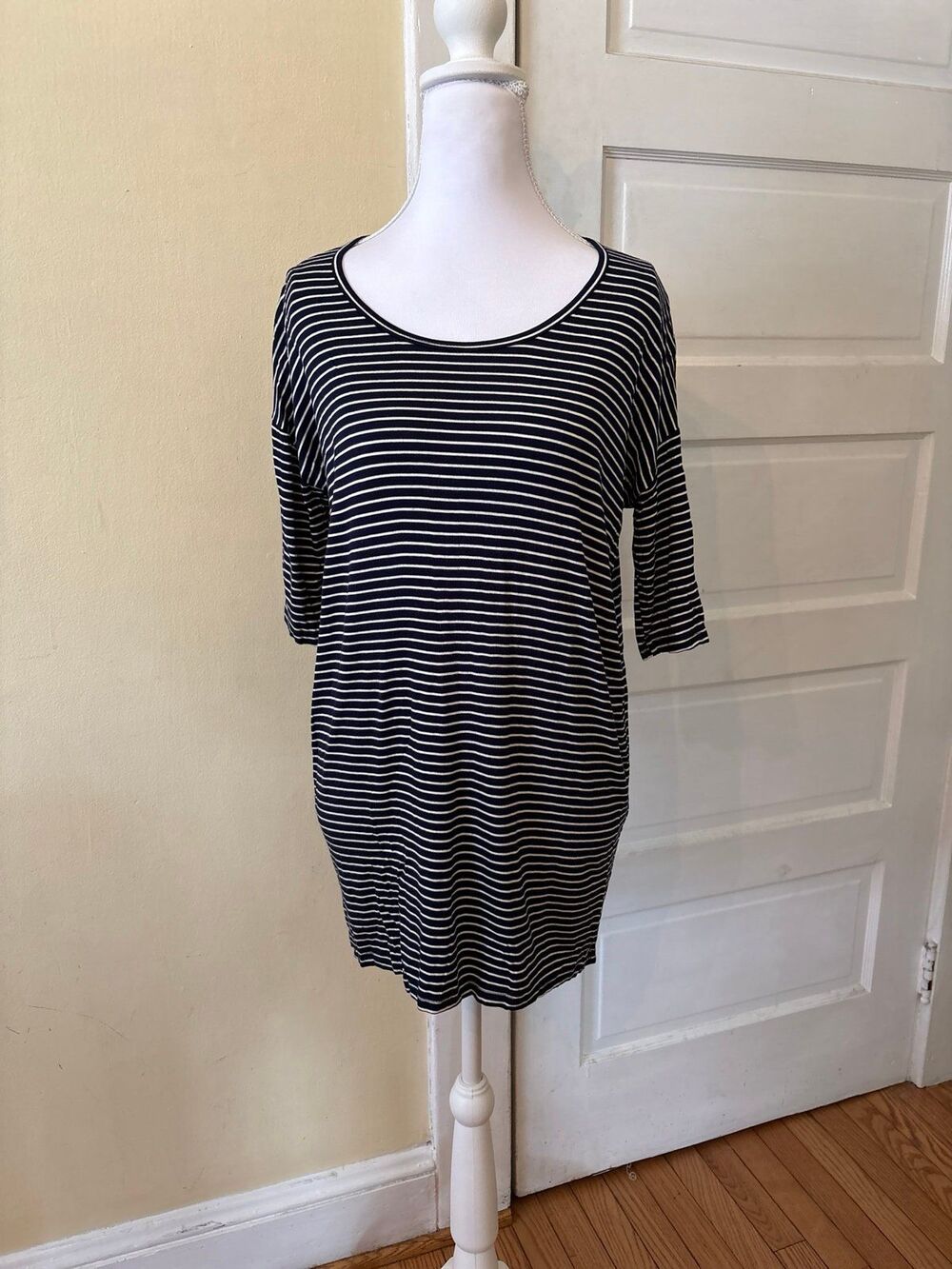 tunic top hilow high low tshirt black white striped USA mini dress classic soft